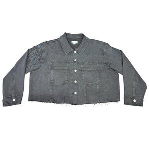 Ava & Viv 1X Cropped Denim Jacket Black Raw Hem Button Front NWT Plus